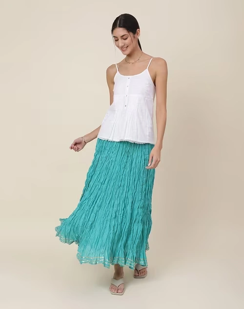 Cotton Mull Drawstring Long Skirt 4 Cotton Mull Drawstring Long Skirt