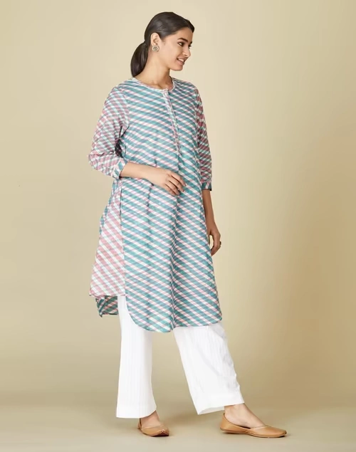Hand Block Printed Cotton Knee Length Kurta