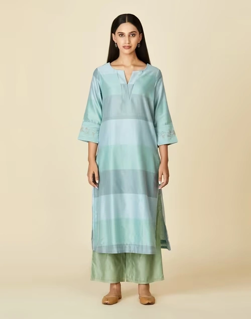 Cotton Silk Embroidered Long Kurta