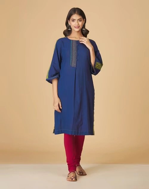 Cotton Round Neck Placket Medium Kurta