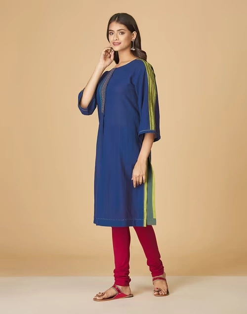 Cotton Round Neck Placket Medium Kurta