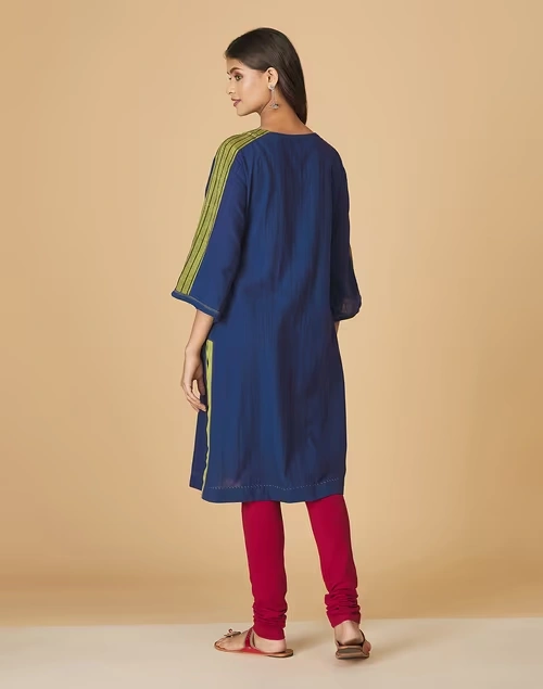 Cotton Round Neck Placket Medium Kurta