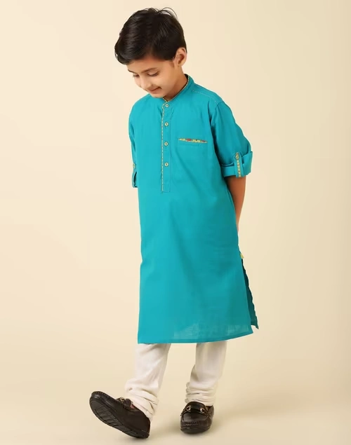 Cotton Chinese Collar Long Kurta 3 Cotton Chinese Collar Long Kurta