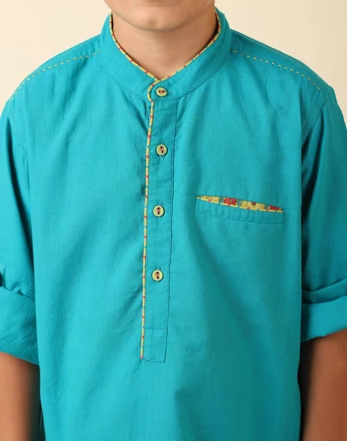 Cotton Chinese Collar Long Kurta 4 Cotton Chinese Collar Long Kurta