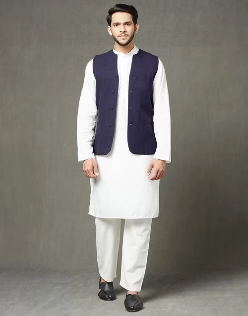 Blue Cotton Slim Fit Gilet 3 Blue Cotton Slim Fit Gilet