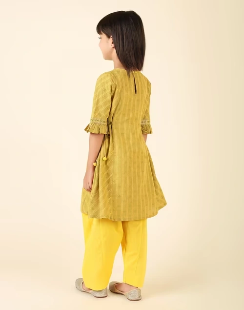 Green Cotton Dobby A-Line 3Pc Salwar Set