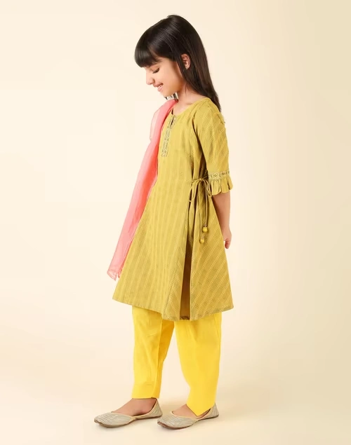Green Cotton Dobby A-Line 3Pc Salwar Set 3 Green Cotton Dobby A-Line 3Pc Salwar Set