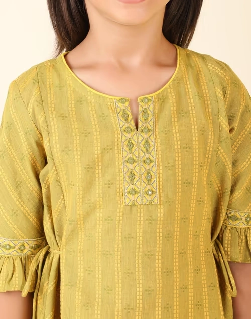 Green Cotton Dobby A-Line 3Pc Salwar Set 4 Green Cotton Dobby A-Line 3Pc Salwar Set