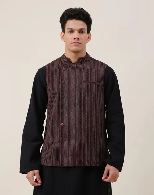 Black Cotton Dobby Nehru Jacket