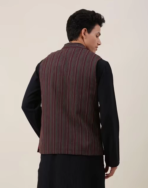 Black Cotton Dobby Nehru Jacket