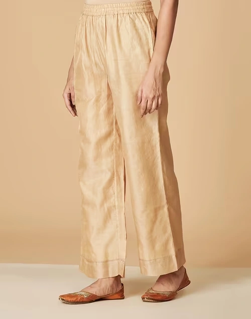 Gold Cotton Blend Palazzo