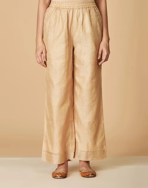 Gold Cotton Blend Palazzo