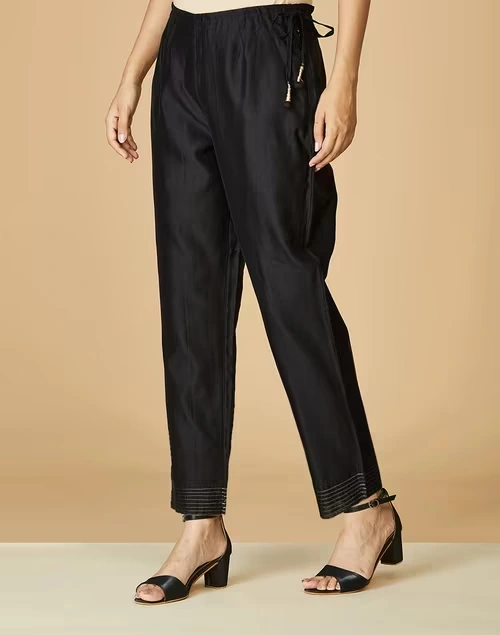 Black Cotton Silk Ankle Length Ijar Pant