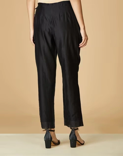 Black Cotton Silk Ankle Length Ijar Pant