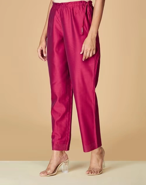 Maroon Cotton Silk Ankle Length Ijar Pant
