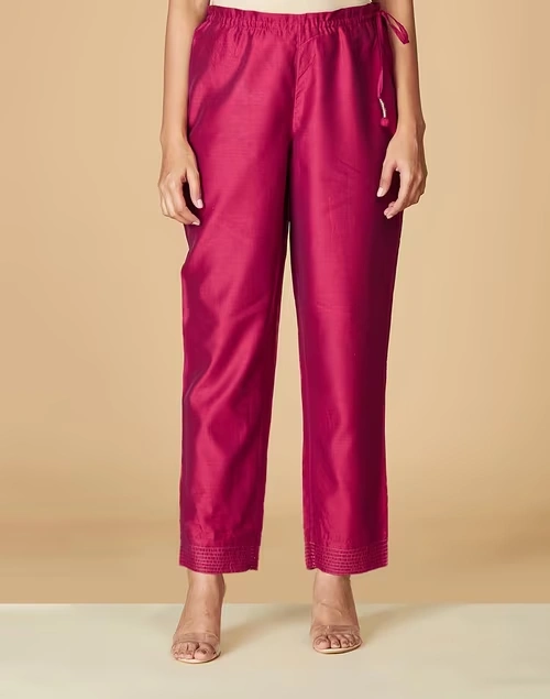 Maroon Cotton Silk Ankle Length Ijar Pant