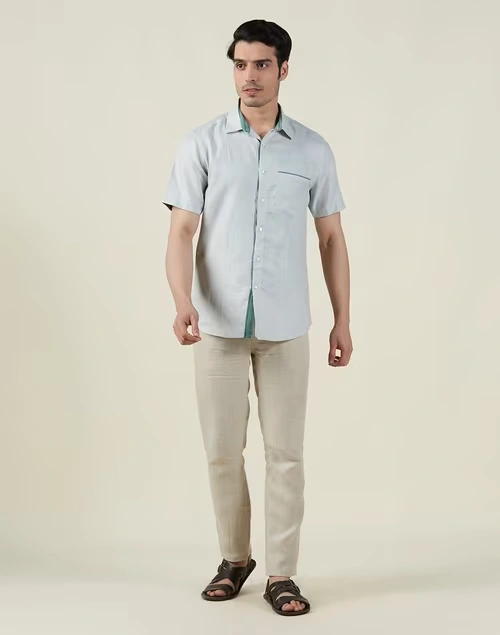 Green Linen Slim Fit Shirt