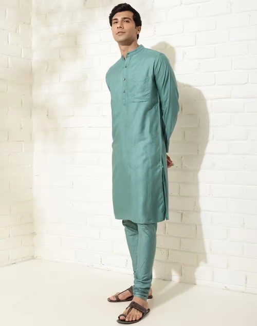 Green Viscose Silk Woven Slim Fit 3Pc Set 3 Green Viscose Silk Woven Slim Fit 3Pc Set