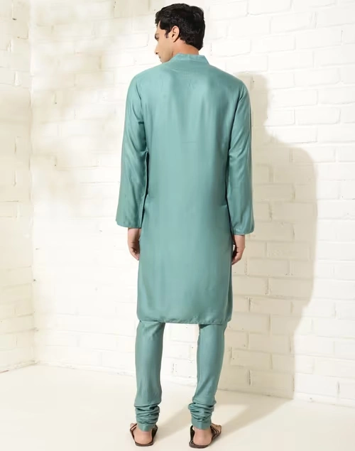 Green Viscose Silk Woven Slim Fit 3Pc Set 4 Green Viscose Silk Woven Slim Fit 3Pc Set