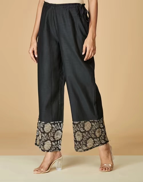 Black Cotton Silk Woven Ijar Pant