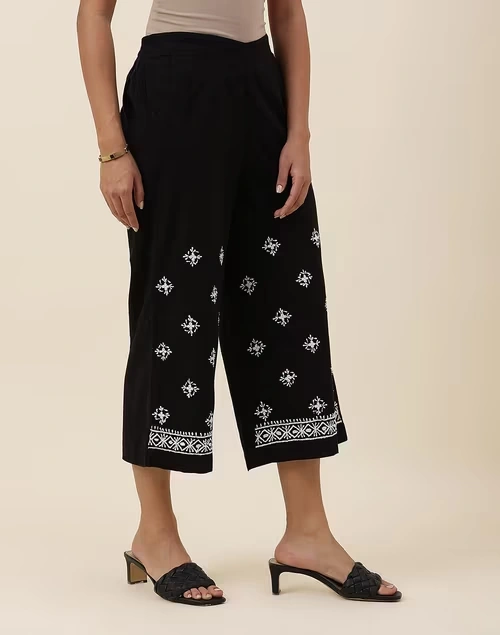 Black Cotton Chikankari Culottes