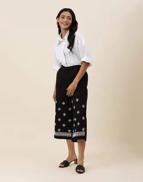 Black Cotton Chikankari Culottes