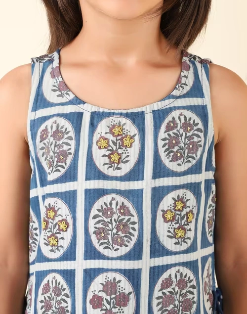 Blue Cotton Printed 3Pc Lehenga Set