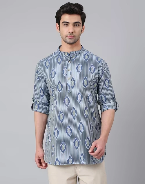 Cotton Ikat Slim Fit Short Kurta