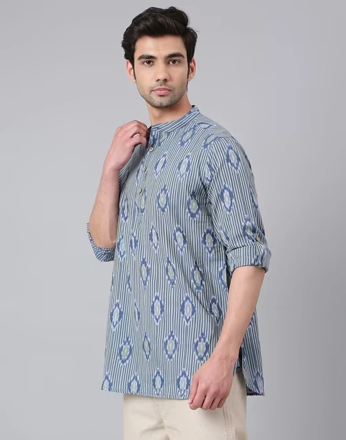 Cotton Ikat Slim Fit Short Kurta 3 Cotton Ikat Slim Fit Short Kurta