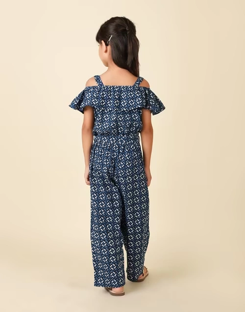 Indigo Cotton Printed Jumpsuit