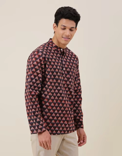 Brown Cotton Mid Placket Shirt