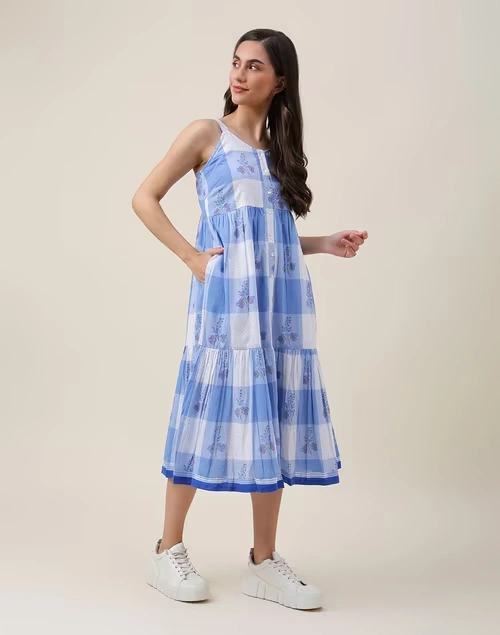 Blue Cotton Printed Midi Dress 3 Blue Cotton Printed Midi Dress