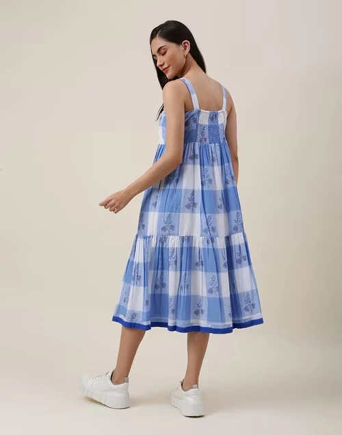 Blue Cotton Printed Midi Dress 4 Blue Cotton Printed Midi Dress