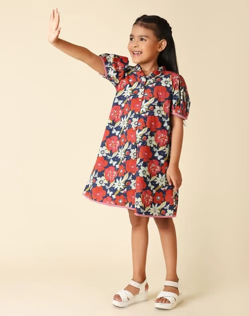 Navy Cotton Printed Dress 3 Navy Cotton Printed Dress