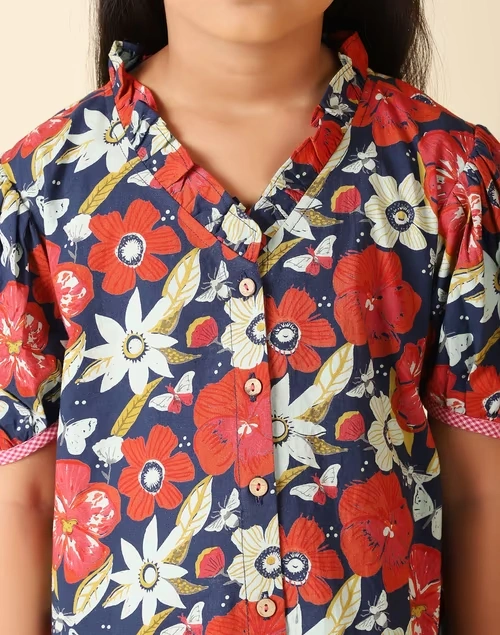 Navy Cotton Printed Dress 4 Navy Cotton Printed Dress