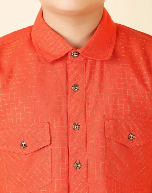 Orange Cotton Blend Checks Pathani 4 Orange Cotton Blend Checks Pathani