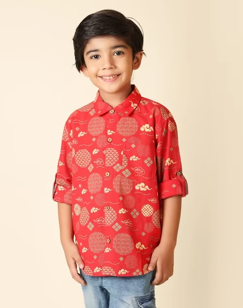 Red Cotton Printed Shirt
