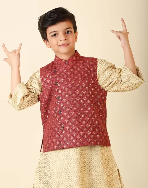 Maroon Silk Printed Jacket