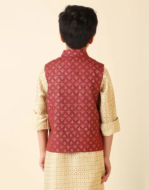 Maroon Silk Printed Jacket