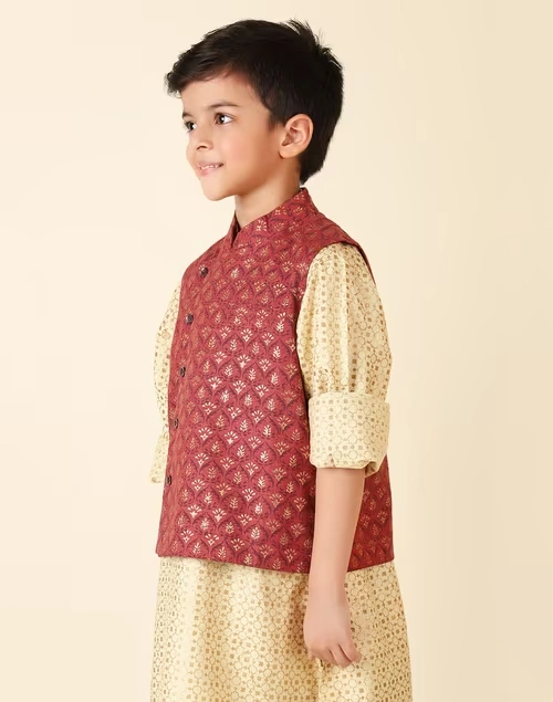 Maroon Silk Printed Jacket 3 Maroon Silk Printed Jacket