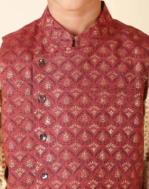 Maroon Silk Printed Jacket 4 Maroon Silk Printed Jacket
