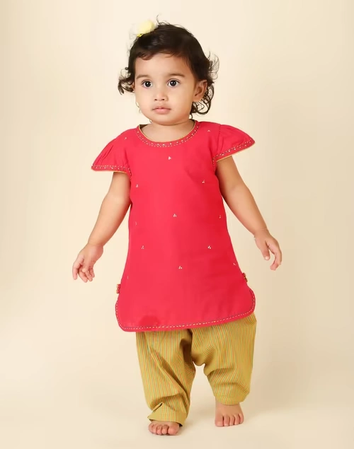 Pink Cotton Printed Kurta Set