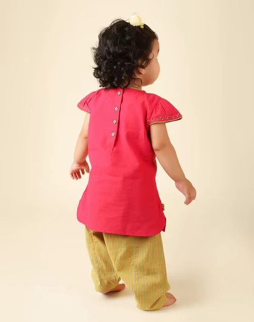 Pink Cotton Printed Kurta Set