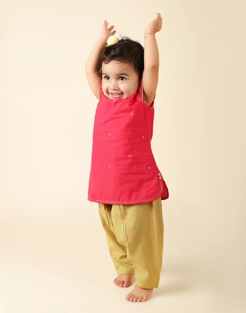 Pink Cotton Printed Kurta Set