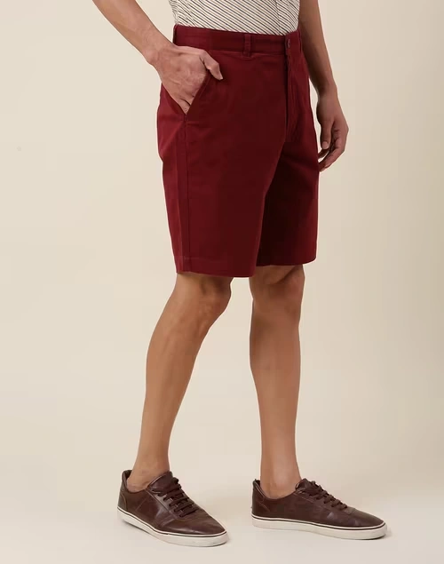 Magenta Cotton Thigh Length Regular Shorts