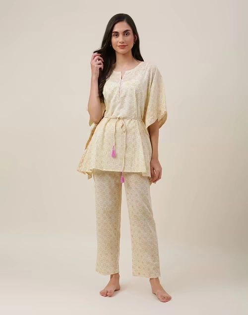 Yellow Cotton Printed Set