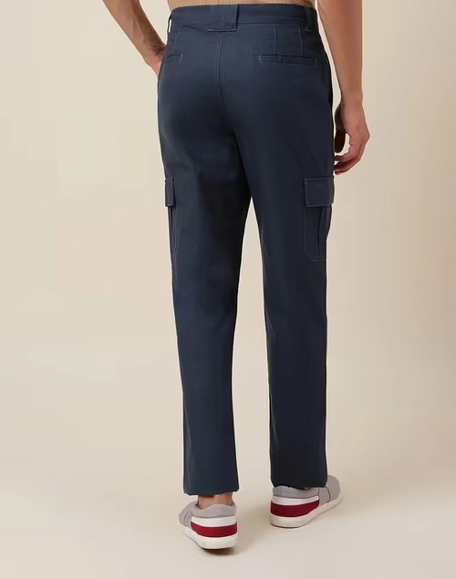 Navy Cotton Straight Fit Cargo Pants