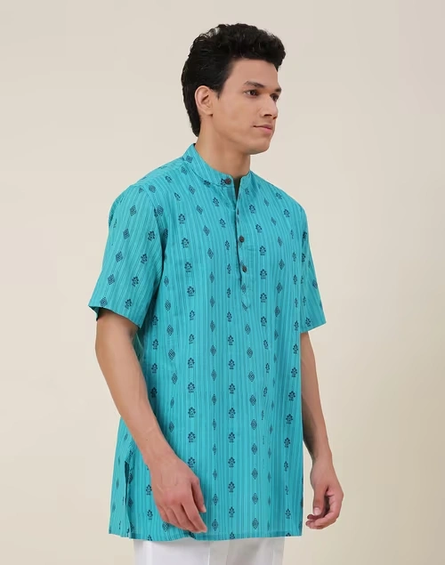 Blue Cotton Printed Short Kurta 3 Blue Cotton Printed Short Kurta