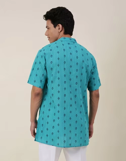 Blue Cotton Printed Short Kurta 4 Blue Cotton Printed Short Kurta