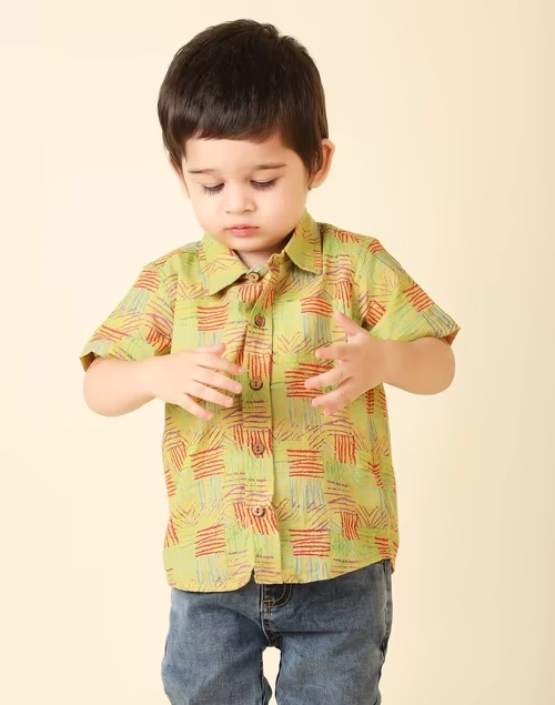Green Cotton Printed Shirt